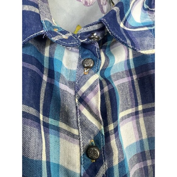 Soft Surroundings Medium Button Down Plaid & Embroidered Serena Boho Floral Top - Picture 12 of 15
